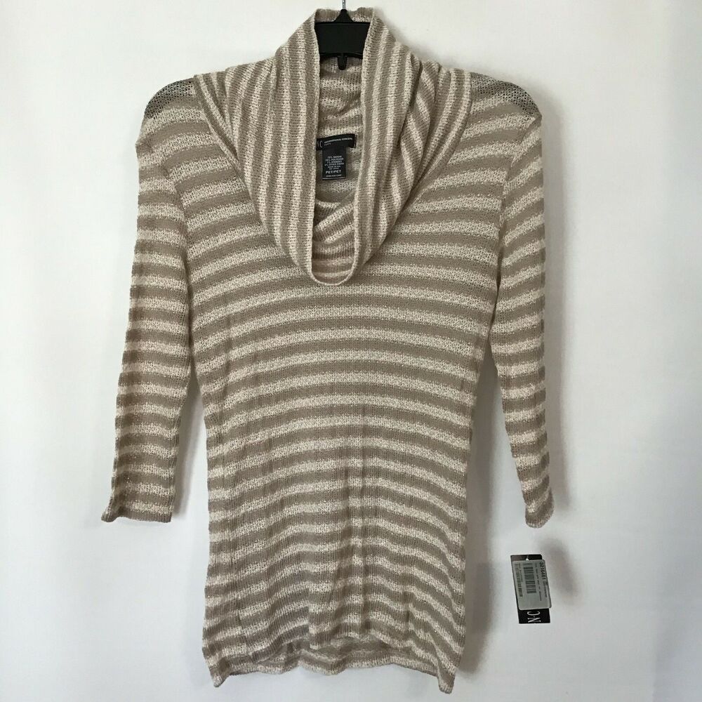 Womens INC International Concepts Cowl Neck Sweater Beige Gold Size PET NWT